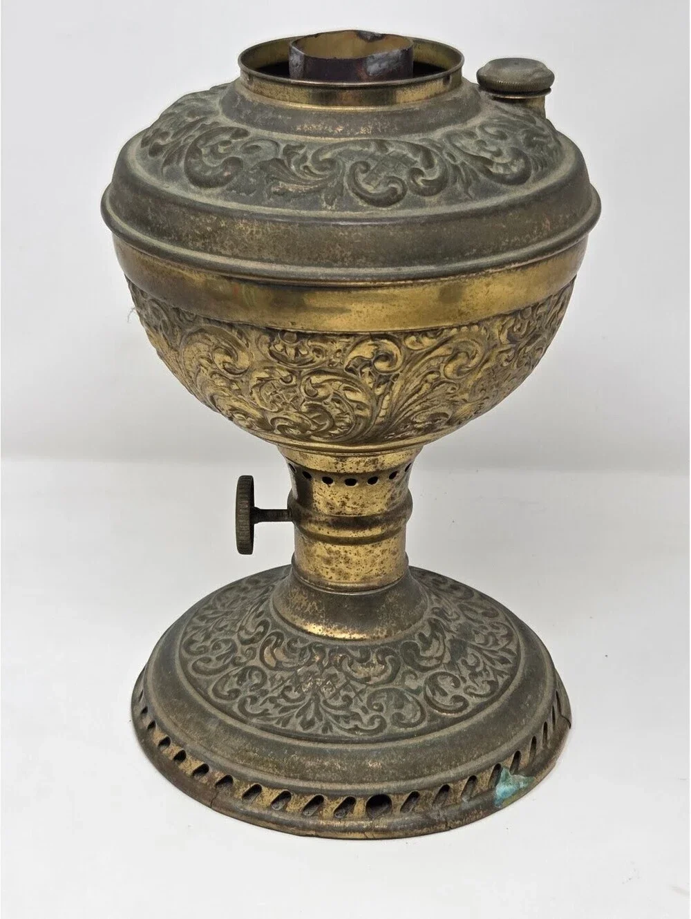 Ornate Metal Electric Lamp Base Embossed Floral Design With Missing Wiring